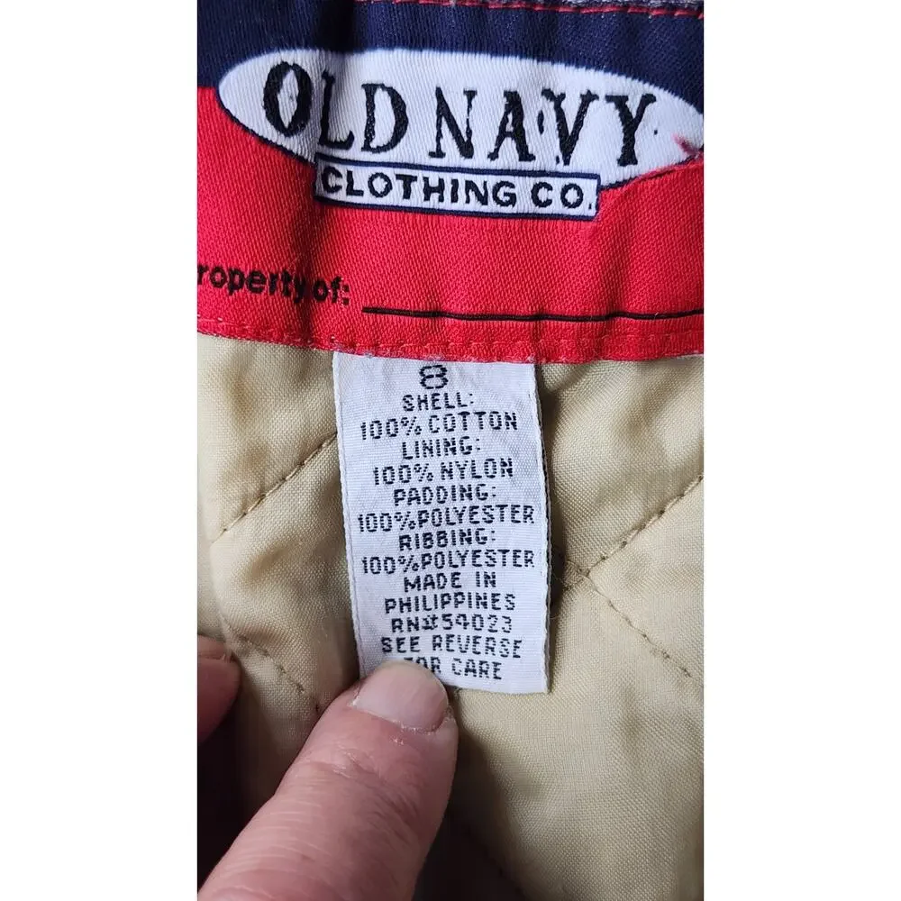 Old Navy VNTG denim Jacket Childs 8 Varsity Bomber Coat Cotton Denim Button